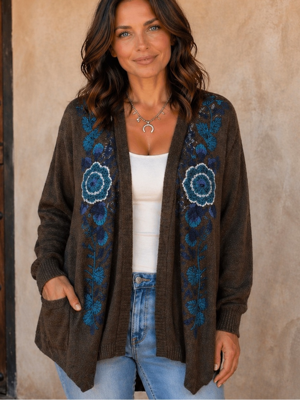Johnny Was Rosa Draped Cardigan Embroidered Open Waterfall Sweater/tunic NWT - Picture 9 of 9